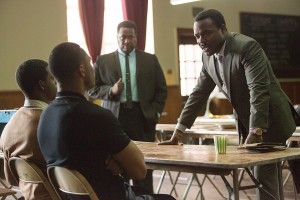 Left to right: Stephan James plays John Lewis, Trai Byers plays James Foreman, Wendell Pierce plays Rev. Hosea Williams, and David Oyelowo plays Dr. Martin Luther King, Jr. in SELMA, from Paramount Pictures, Pathé, and Harpo Films.